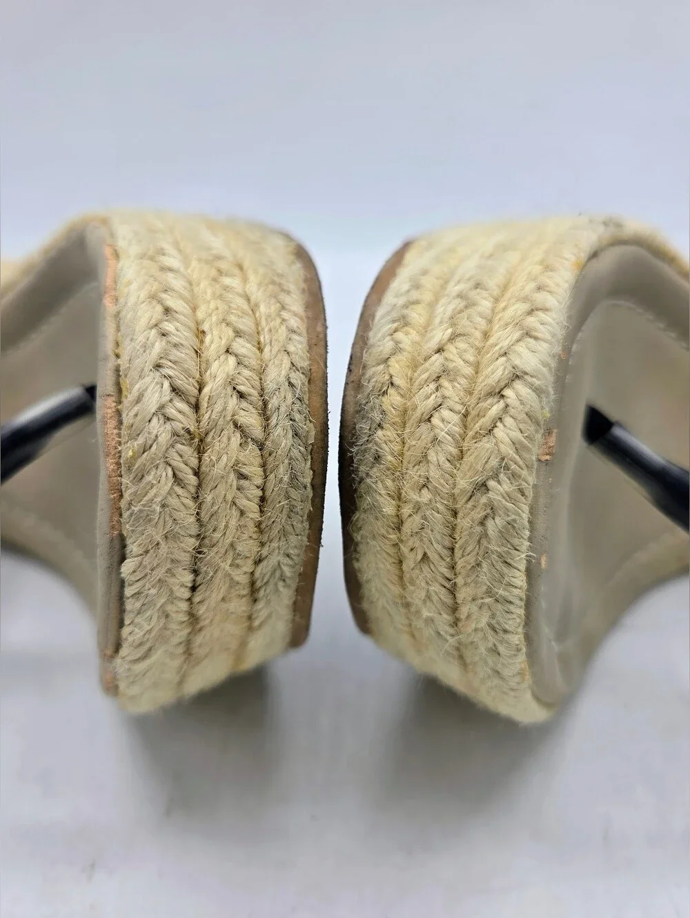 Skemo Rhinestone Espadrille Wedge Sandals Black Suede Strappy Size 7